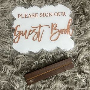 8 in x 10 in Rose Gold and White Acrylic Guest Book Sign